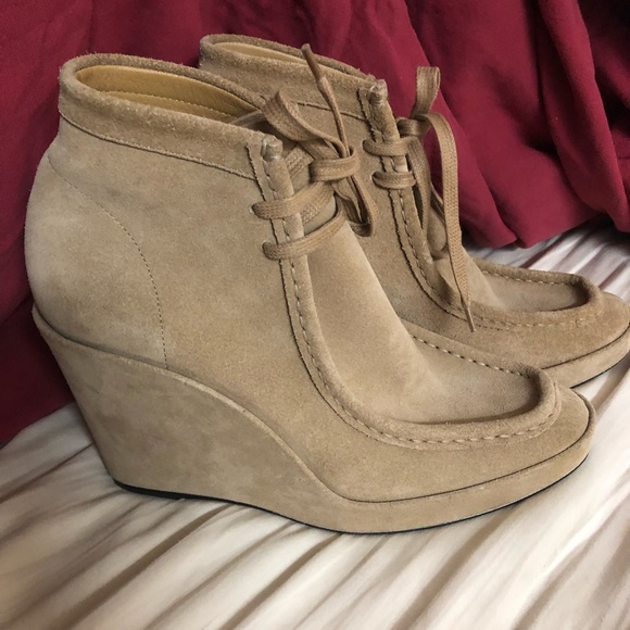 Auth Balenciaga Suede Wedge Tan Tie Ankle Boots - Picture 3 of 3
